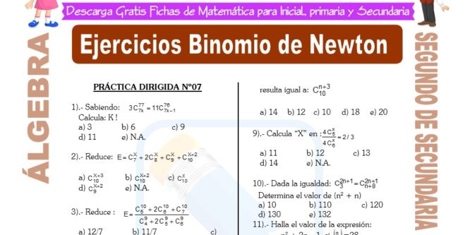 Ficha de Ejercicios de Binomio de Newton para Estudiantes de Segundo de Secundaria