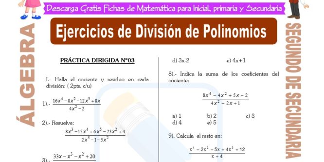 Ficha de Ejercicios de División de Polinomios para Estudiantes de Segundo de Secundaria