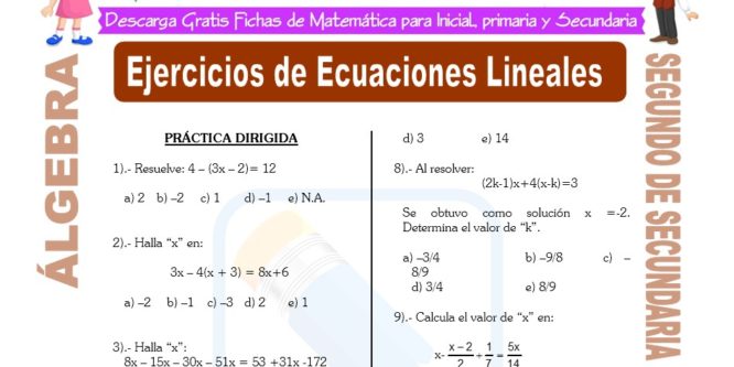 ficha de Ejercicios de Ecuaciones Lineales para Estudiantes de Segundo de Secundaria
