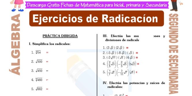 Ficha de Ejercicios de Radicación para Estudiantes de Segundo de Secundaria