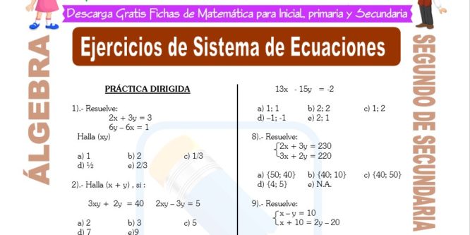 Ficha de Ejercicios de Sistema de Ecuaciones para Estudiantes de Segundo de Secundaria