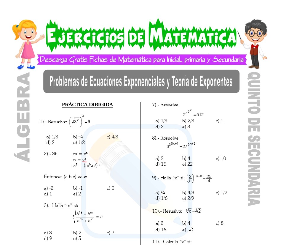 Problemas De Ecuaciones Exponenciales Y Teoría De Exponentes