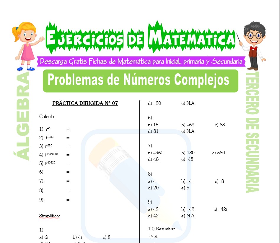 Ficha de Problemas de Números Complejos para Estudiantes de Tercero de Secundaria