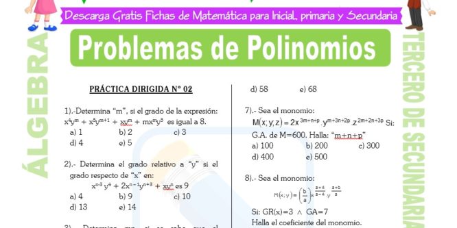 Ficha de Problemas de Polinomios para Estudiantes de Tercero de Secundaria
