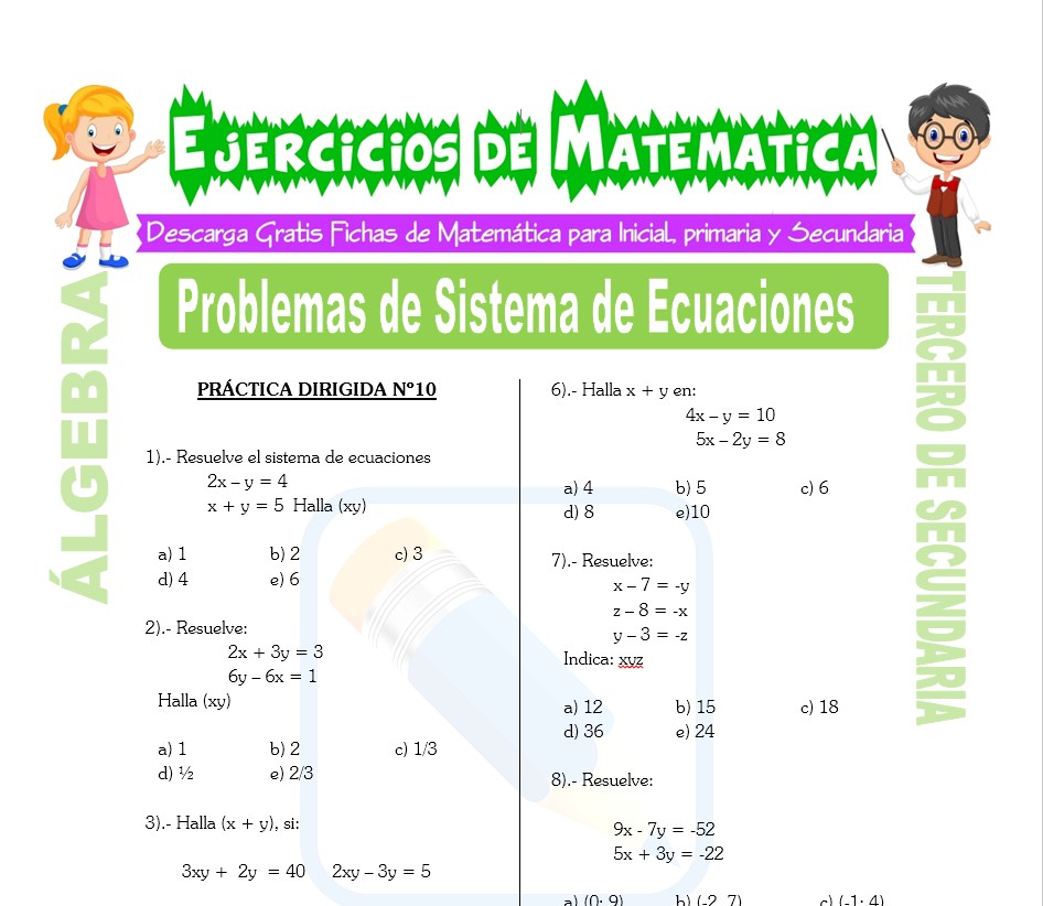Ficha de Problemas de Sistema de Ecuaciones para Estudiantes de Tercero de Secundaria