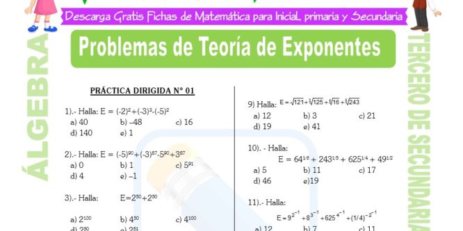 Ficha de Problemas de Teoría de Exponentes para Estudiantes de Tercero de Secundaria