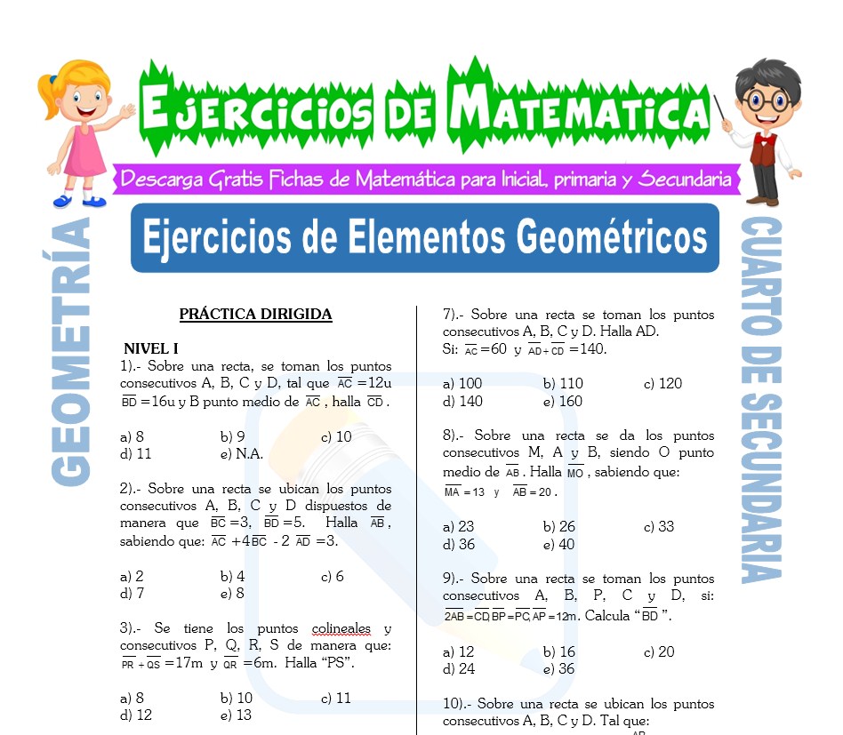 Ficha de Ejercicios de Elementos Geométricos para Estudiantes de Cuarto de Secundaria