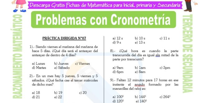 Ficha de Problemas con Cronometría para Estudiantes de Tercero de Secundaria