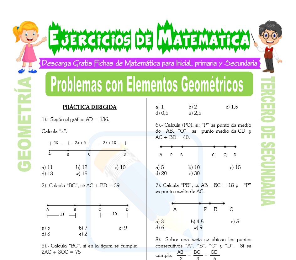 Ficha de Problemas con Elementos Geométricos para Estudiantes de Tercero de Secundaria