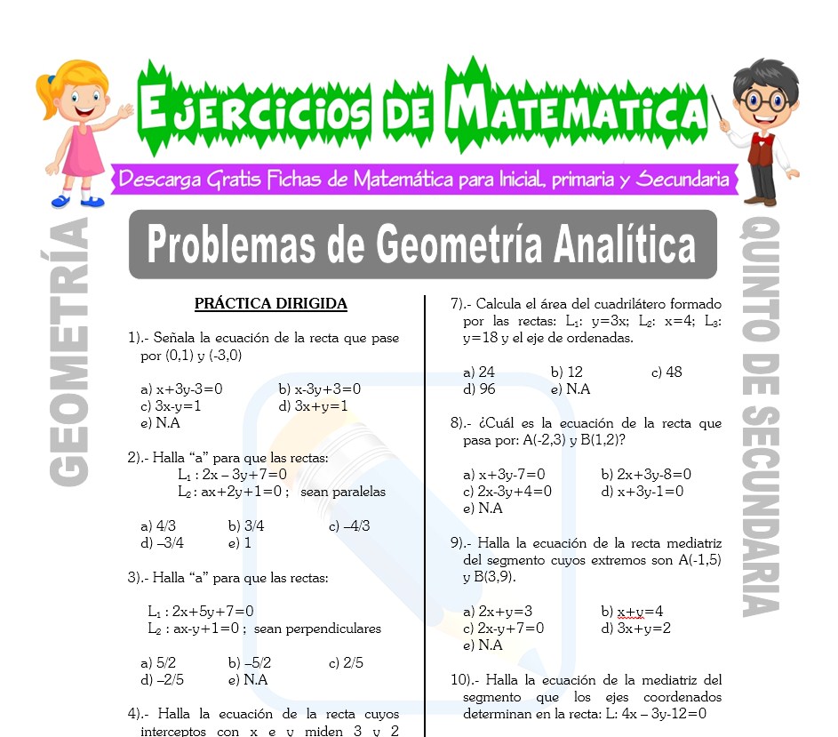Ficha de Problemas de Geometría Analítica para Estudiantes de Quinto de Secundaria