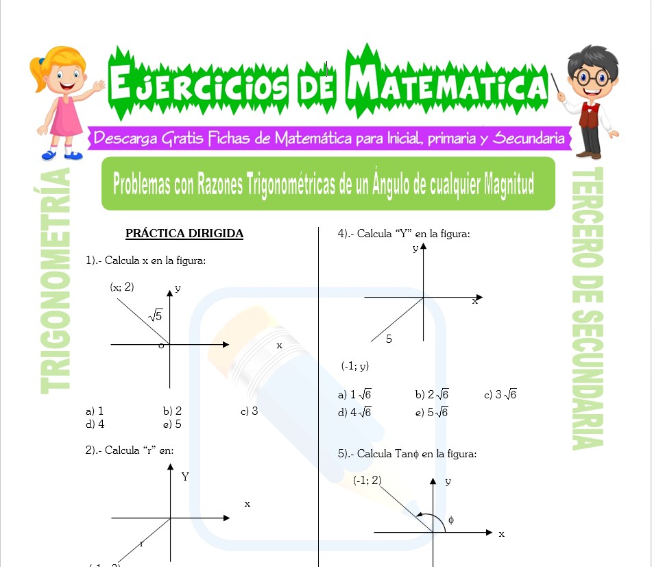 Ficha de Problemas con Razones Trigonométricas de un ángulo de Cualquier Magnitud para Estudiantes de Tercero de Secundaria