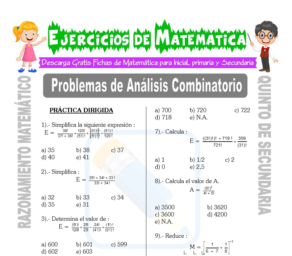 Problemas de Análisis Combinatorio para Quinto de Secundaria