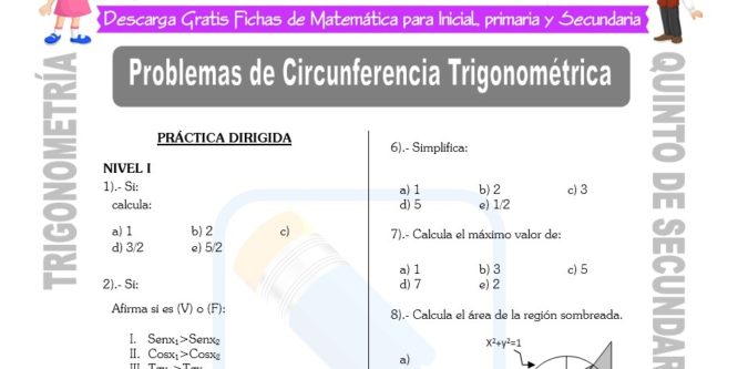 Ficha de Problemas de Circunferencia Trigonométrica para Estudiantes de Quinto de Secundaria