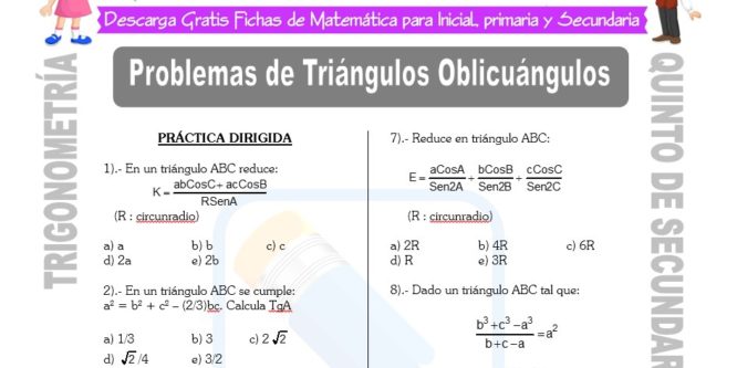 Ficha de Problemas de Triángulos Oblicuángulos para Estudiantes de Quinto de Secundaria