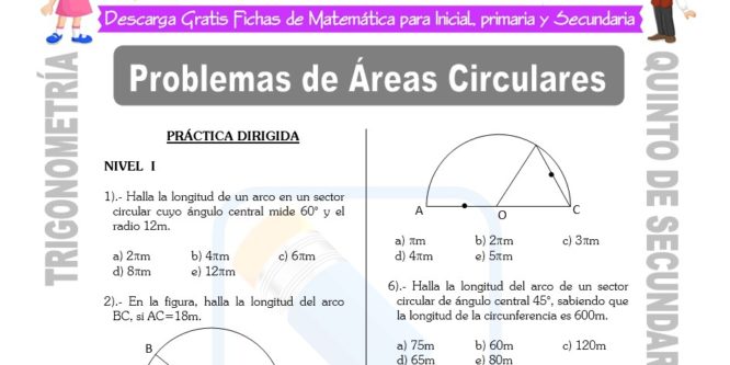 Ficha de Problemas de Áreas Circulares para Estudiantes de Quinto de Secundaria