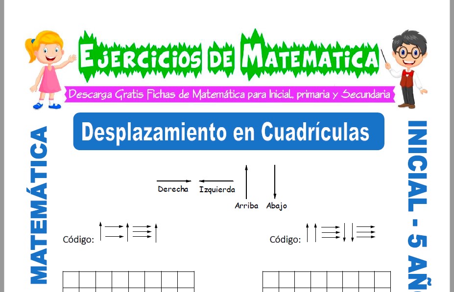 Modelo de la ficha de Ejercicios de Desplazamiento en Cuadrículas para Estudiantes de Inicial de 5 Años