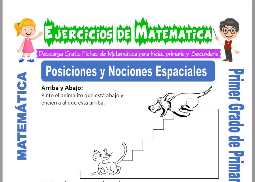 Modelo de la ficha de Ejercicios de Posiciones y Nociones Espaciales para Estudiantes de Primero de Primaria.