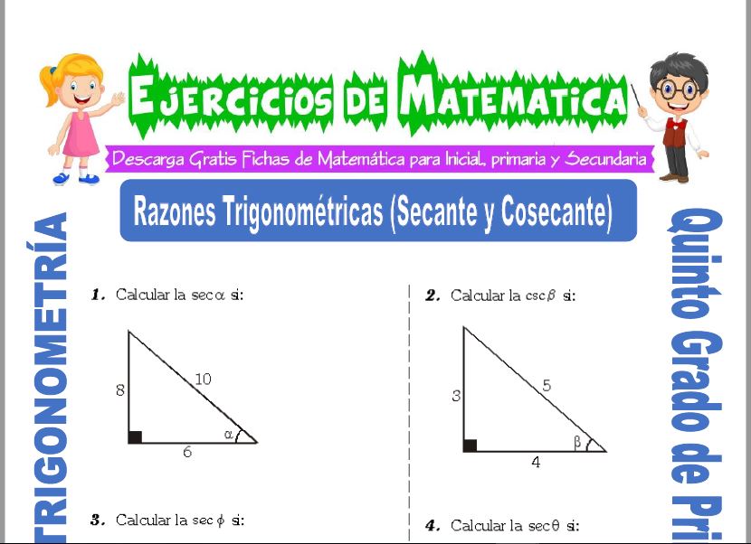 Actividades de Razones Trigonométricas (Secante y Cosecante) para Quinto de Primaria