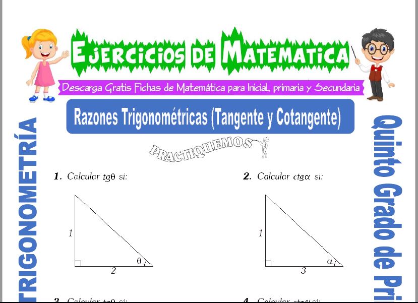 Actividades de Razones Trigonométricas (Tangente y Cotangente) para Quinto de Primaria