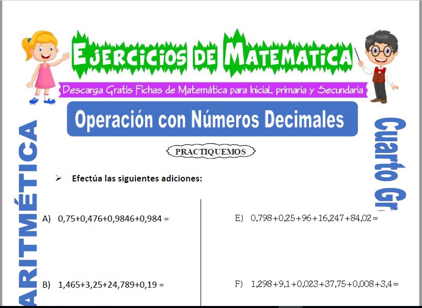 Ejercicios de Operación con Números Decimales para Cuarto de Primaria