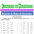 Ejercicios de Relación de Orden de Decimales para Cuarto de Primaria