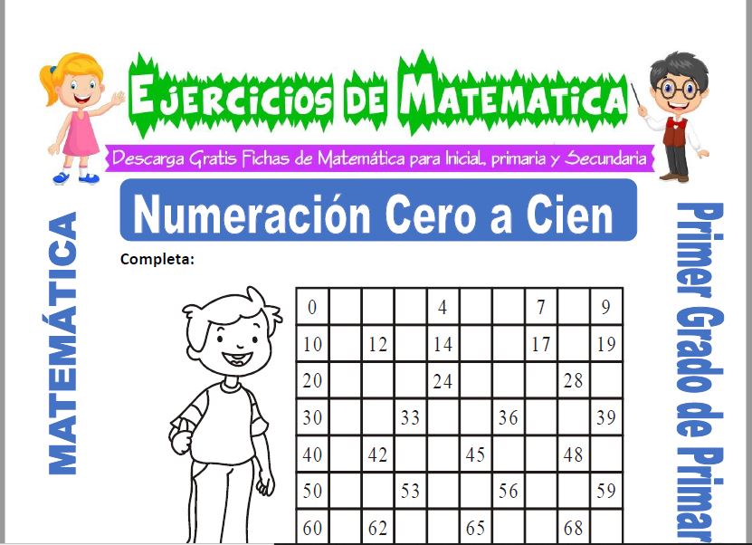 Modelo de fichas Numeración Cero a Cien para Primero de Primaria